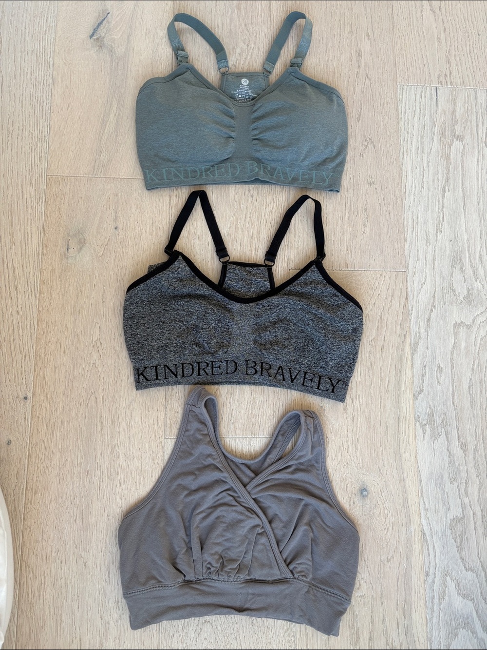 Kindred Bravely Nursing Bras Trio in Sage, Charcoal & Taupe